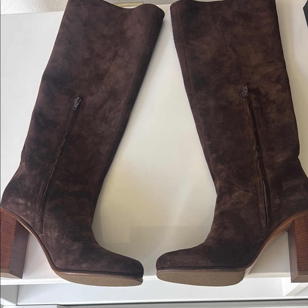 KHAITE Willow Brown Suede Knee-High Boots